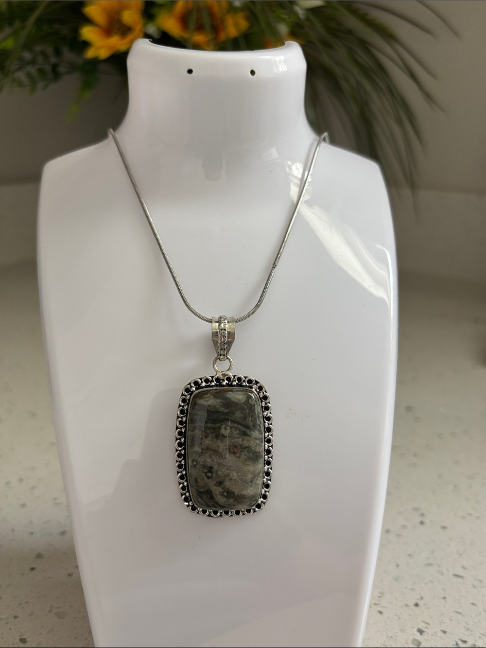 Sterling Silver Ocean Jasper Gemstone Pendant Necklace